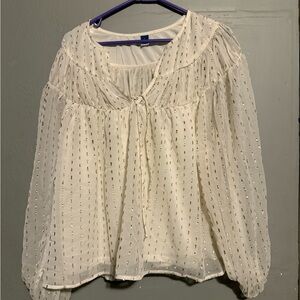 Old Navy Cream Sheer Blouse with Gold Accents